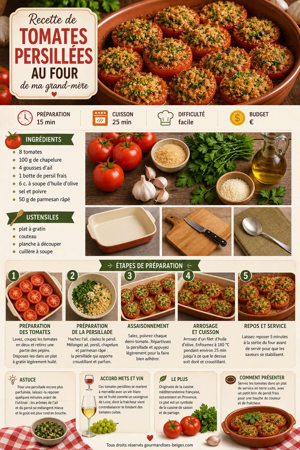 Fiche recette Recette de tomates persill&eacute;es au four de ma grand-m&egrave;re