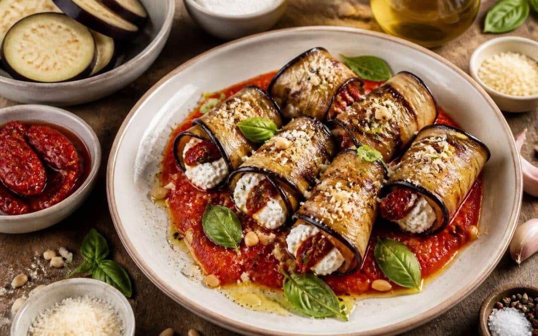 Roulades d'aubergines farcies à la ricotta et aux tomates séchées : la recette facile et gourmande