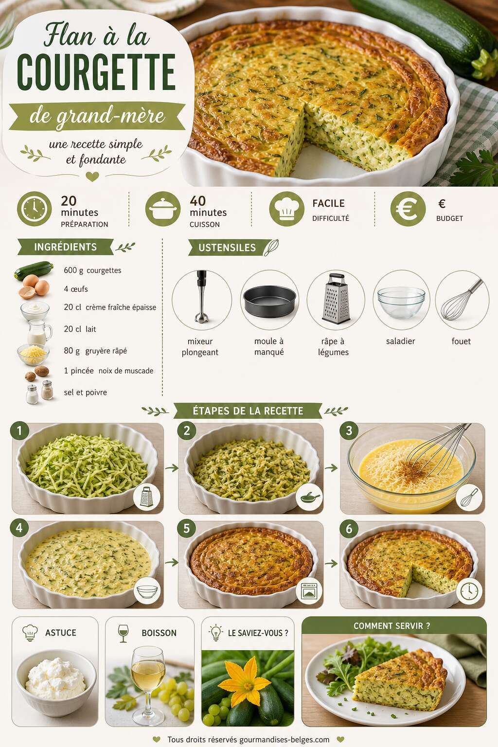 Fiche recette Flan &agrave; la courgette de grand-m&egrave;re : une recette simple et fondante