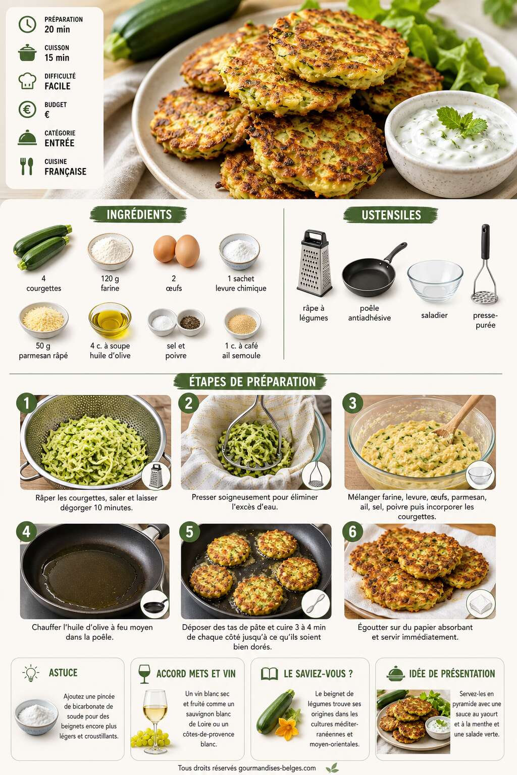 Fiche recette Recette facile de beignets de courgettes &agrave; la po&ecirc;le