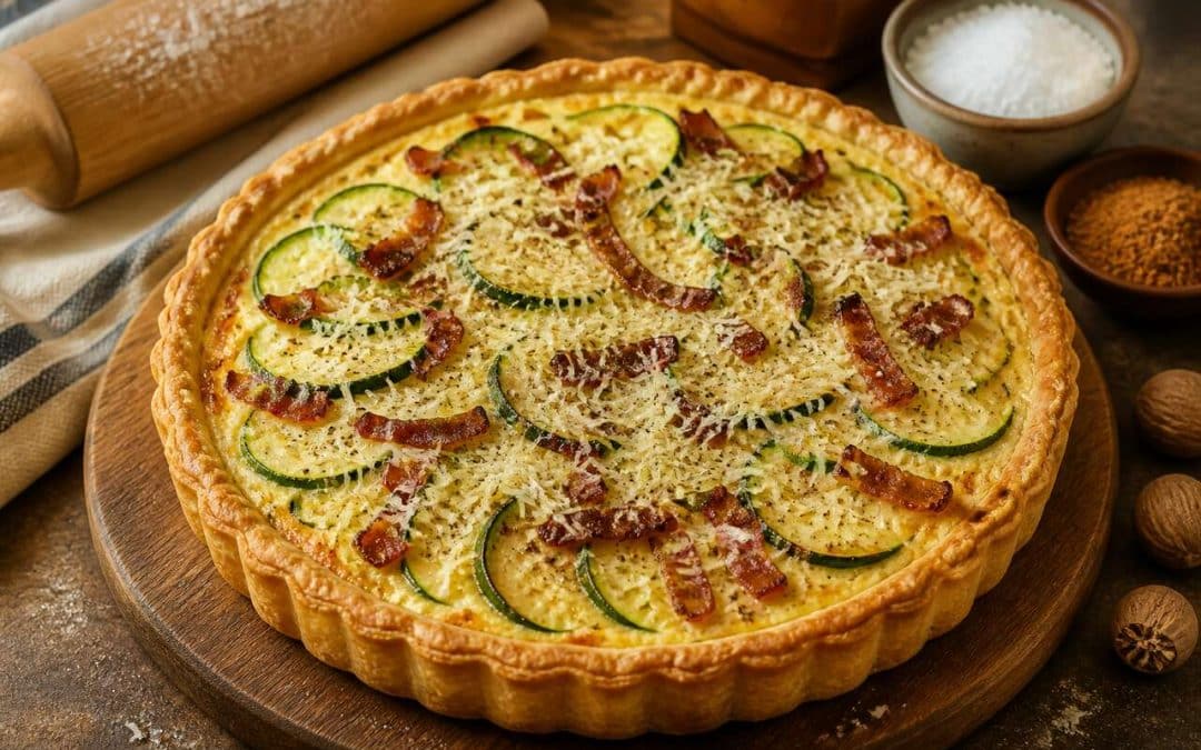 Recette de quiche aux courgettes, lardons et fromage