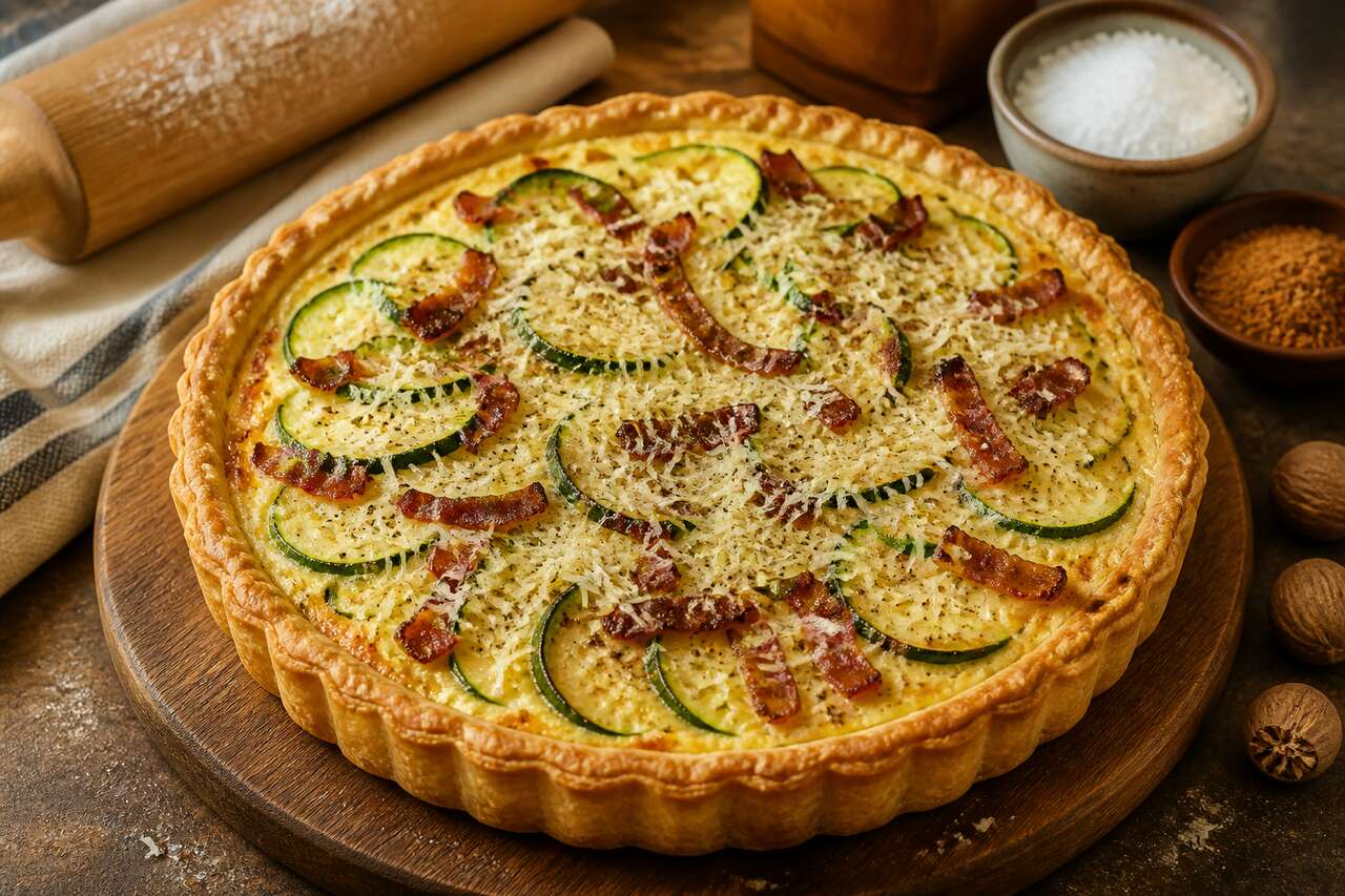 Recette de quiche aux courgettes, lardons et fromage