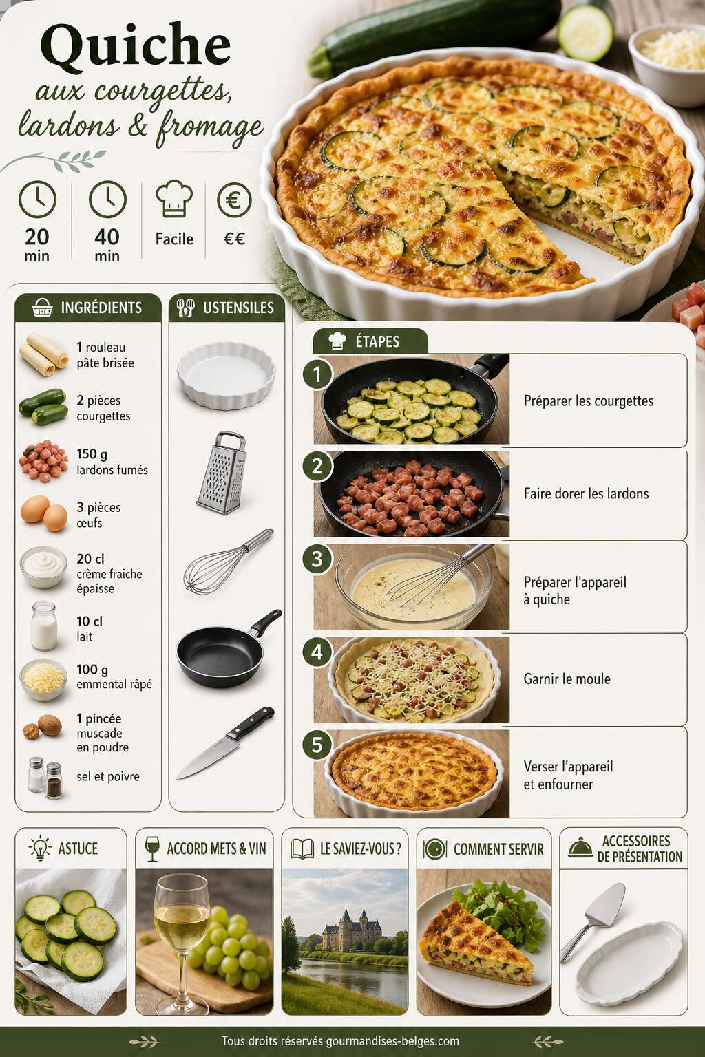 Fiche recette Recette de quiche aux courgettes, lardons et fromage