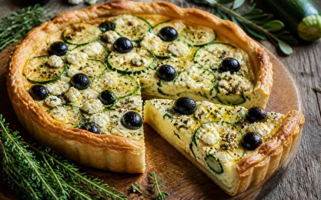 Recette de tarte courgette, feta et olives noires