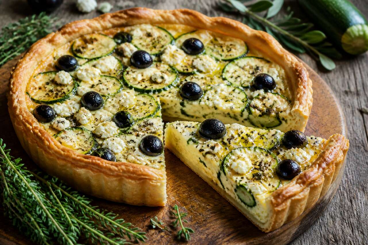 Recette de tarte courgette, feta et olives noires