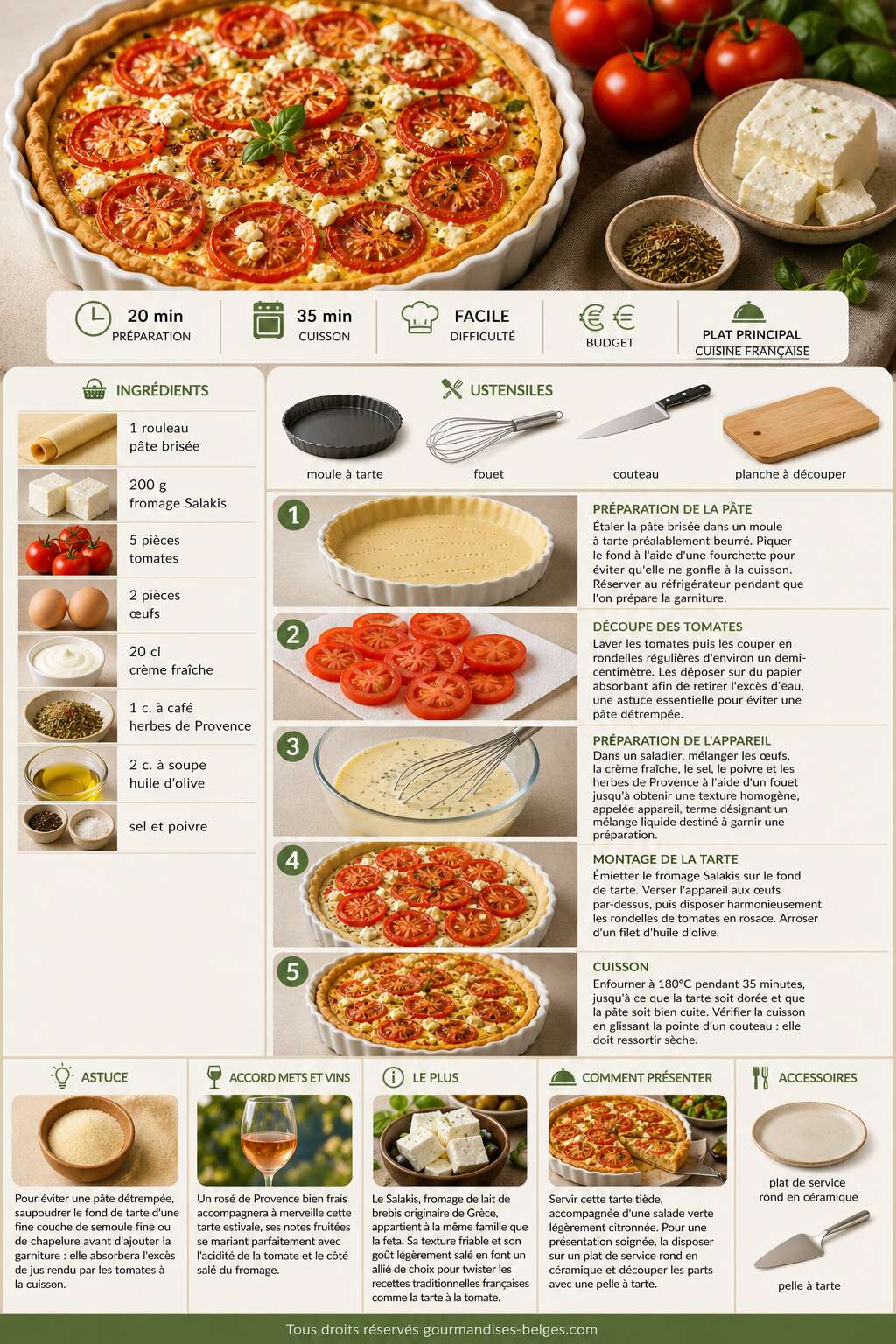 Fiche recette Recette de tarte à la tomate et au Salakis : simple et savoureuse Fiche recette Recette de tarte à la tomate et au Salakis : simple et savoureuse