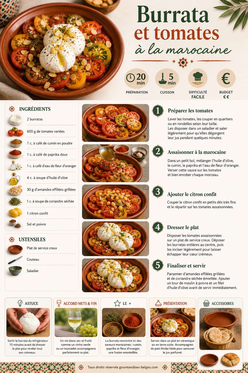 Fiche recette Recette de burrata et tomates &agrave; la marocaine