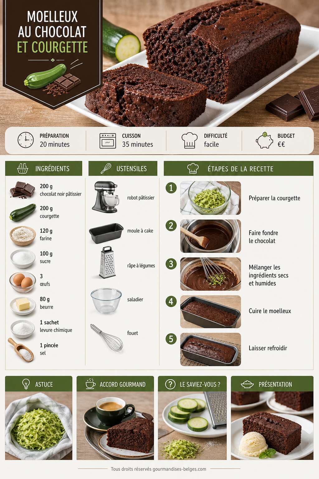 Fiche recette Recette du moelleux au chocolat et courgette
