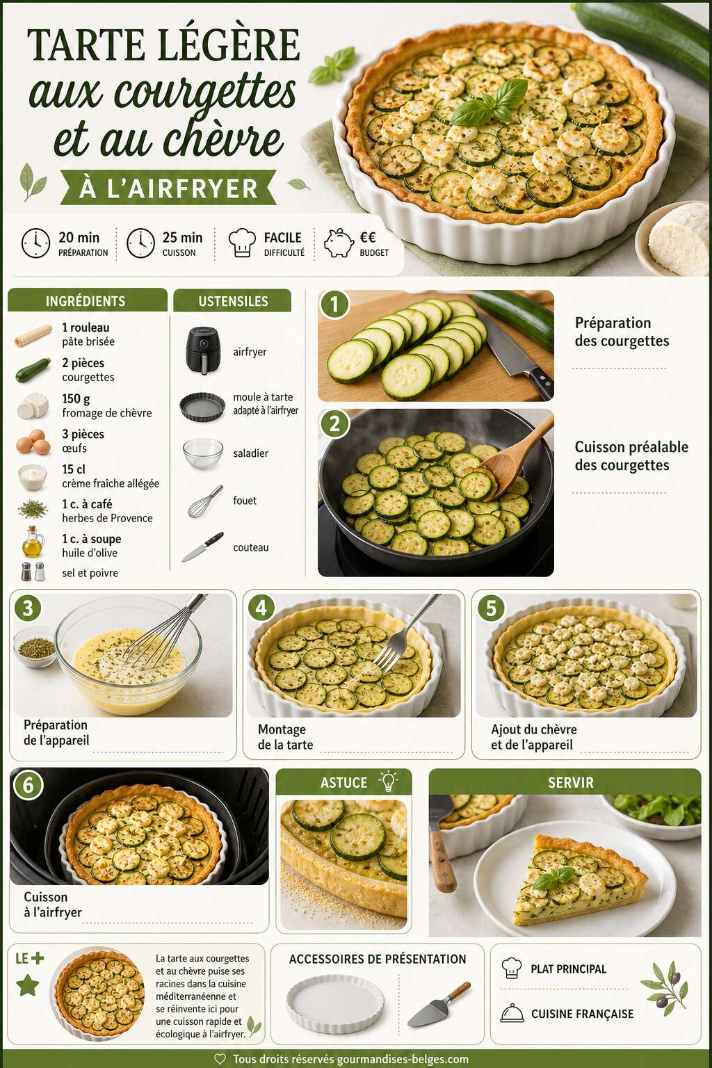 Fiche recette Tarte légère aux courgettes et au chèvre à l'airfryer : recette facile Fiche recette Tarte légère aux courgettes et au chèvre à l'airfryer : recette facile