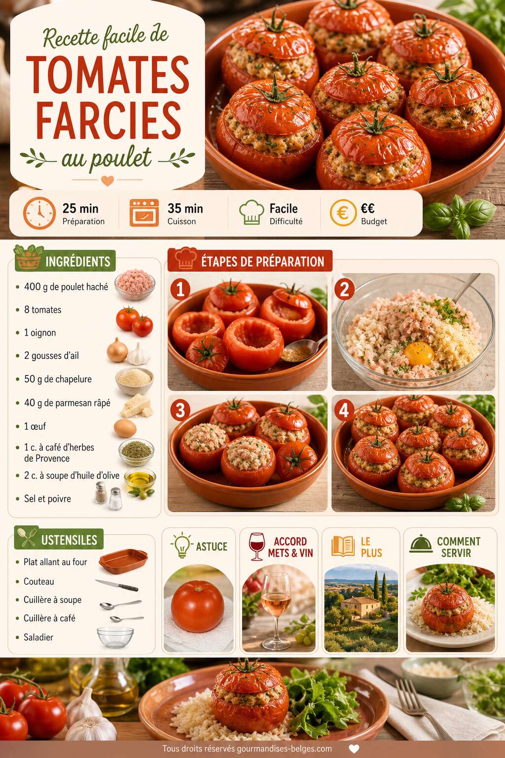 Fiche recette Recette facile de tomates farcies au poulet Fiche recette Recette facile de tomates farcies au poulet