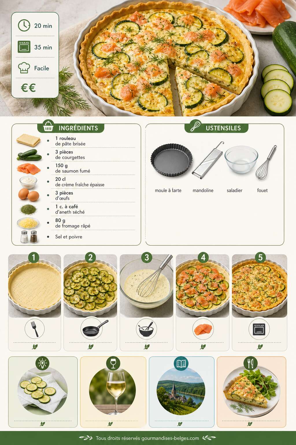 Fiche recette Recette facile de tarte sal&eacute;e aux courgettes et saumon fum&eacute;
