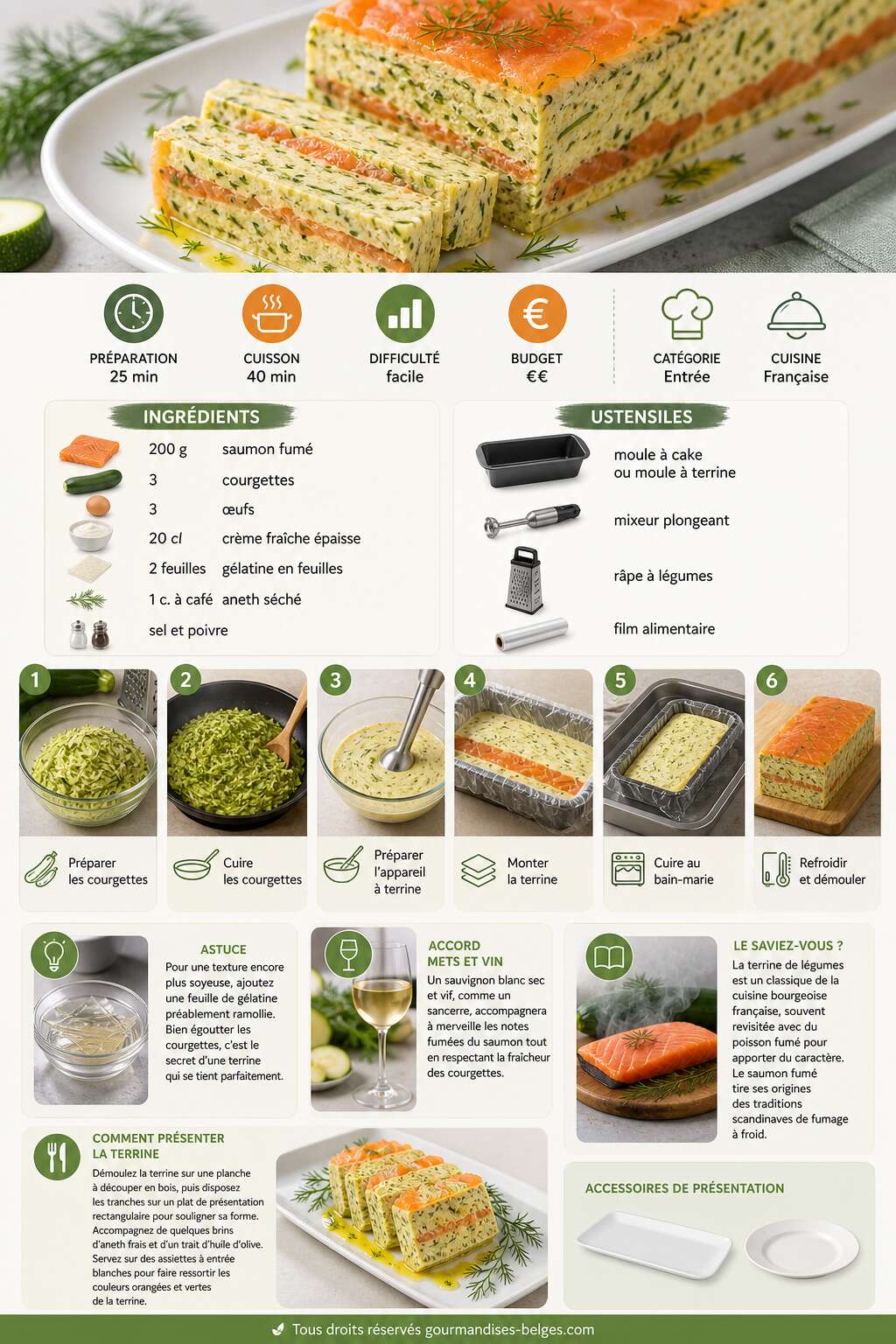 Fiche recette Recette facile de terrine de courgettes et saumon fum&eacute;