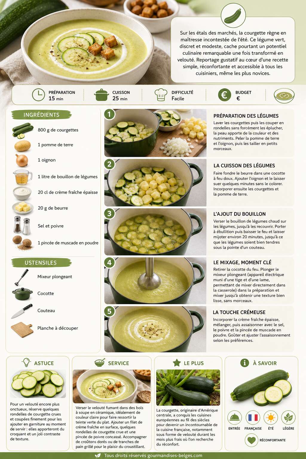Fiche recette Recette facile de velouté de courgettes Fiche recette Recette facile de velouté de courgettes