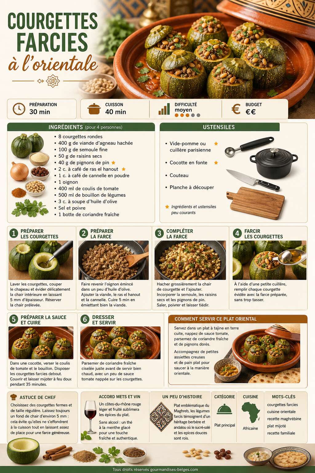 Fiche recette Recette de courgettes farcies à l'orientale Fiche recette Recette de courgettes farcies à l'orientale