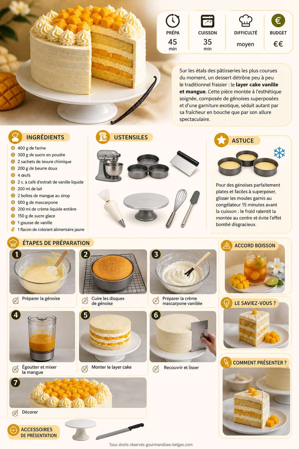 Fiche recette Recette du layer cake vanille et mangue Fiche recette Recette du layer cake vanille et mangue