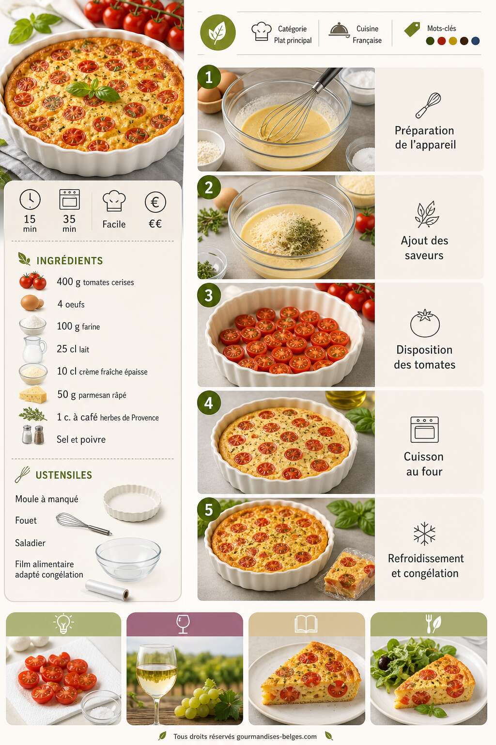 Fiche recette Recette de clafoutis sal&eacute; aux tomates cerises &agrave; congeler