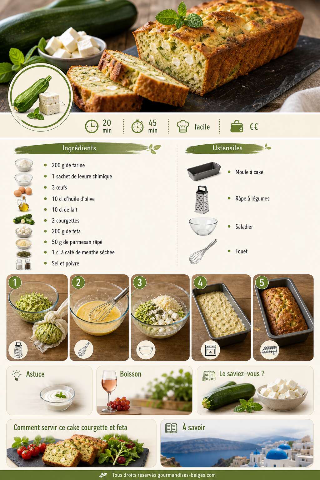 Fiche recette Recette facile de cake courgette et feta Fiche recette Recette facile de cake courgette et feta