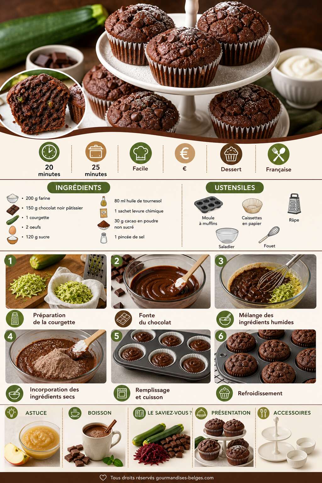 Fiche recette Recette de muffins au chocolat et aux courgettes