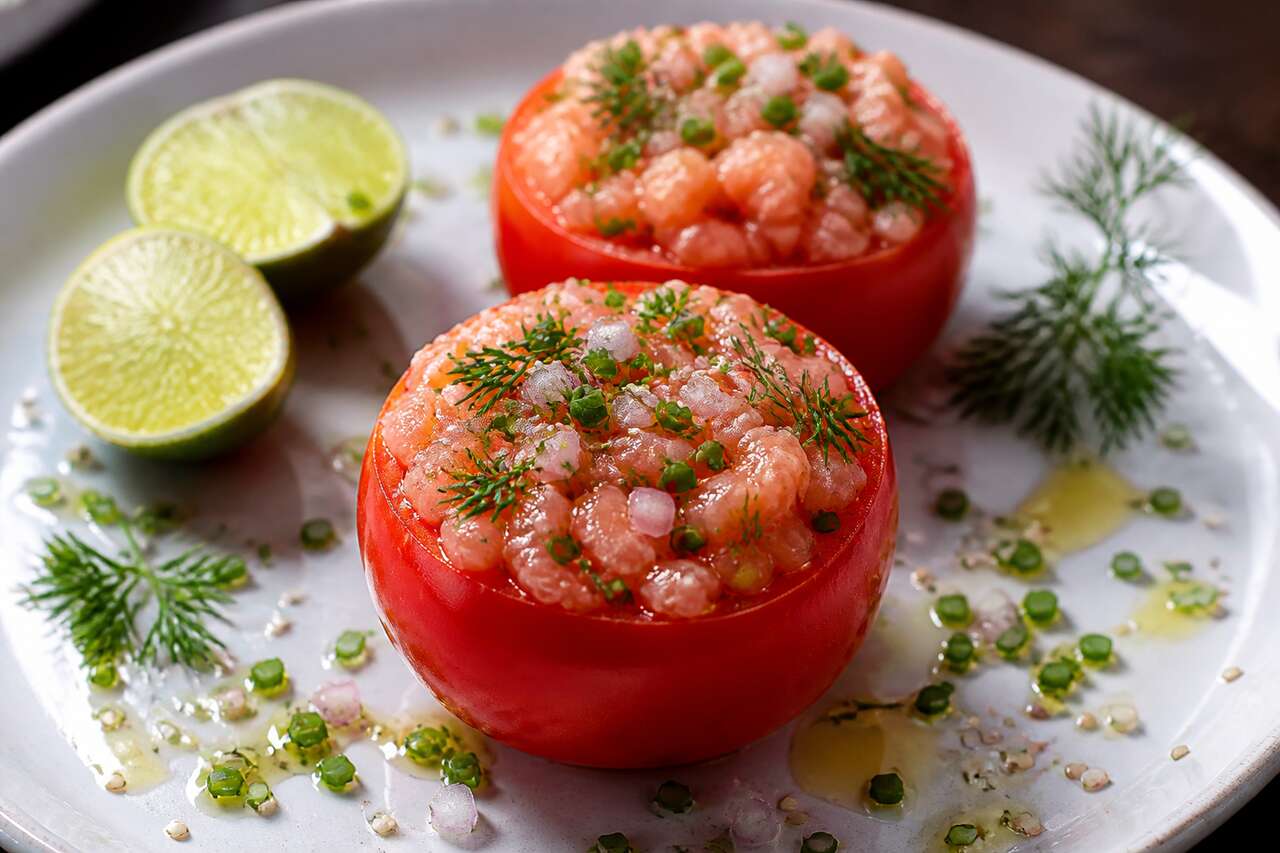 Recette de ballotines de tomates farcies au tartare de saumon