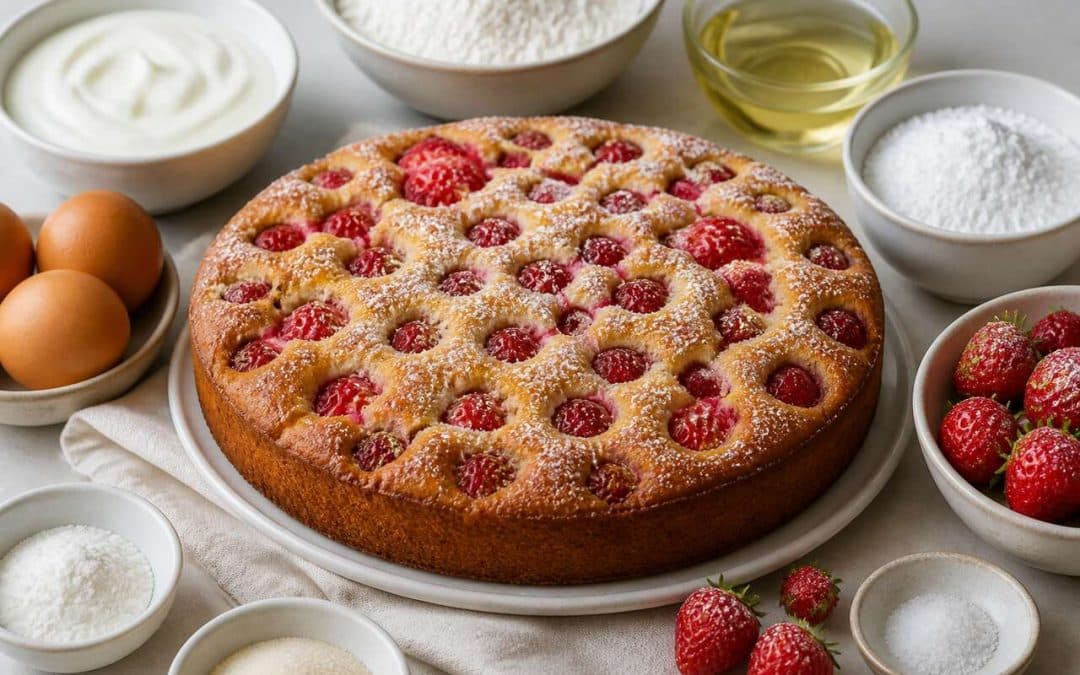 Recette facile de cake sucré au yaourt et mini fraises