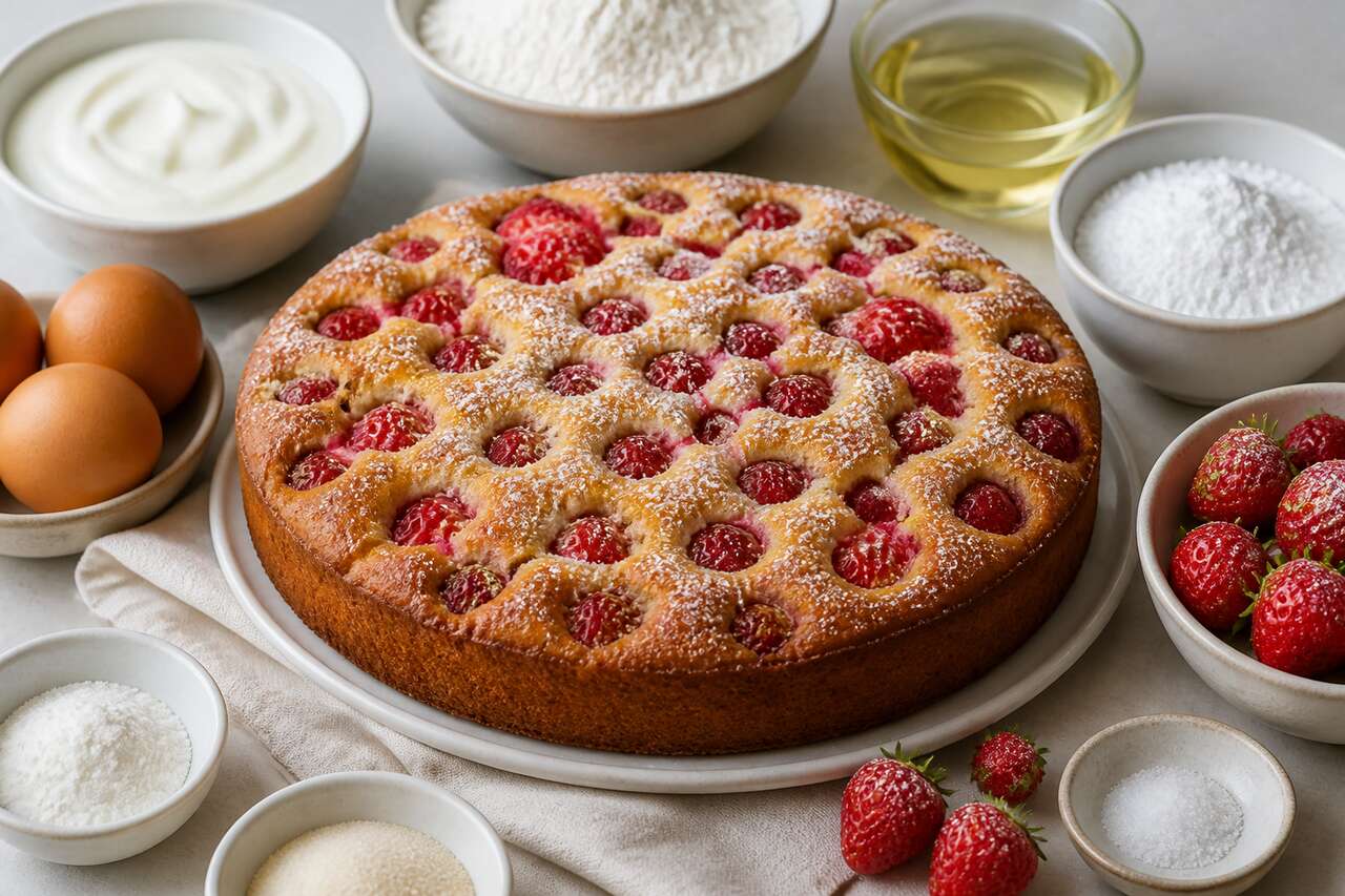 Recette facile de cake sucré au yaourt et mini fraises