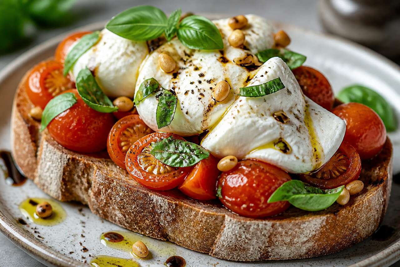 Recette de tartine gourmande aux tomates cerises et burrata