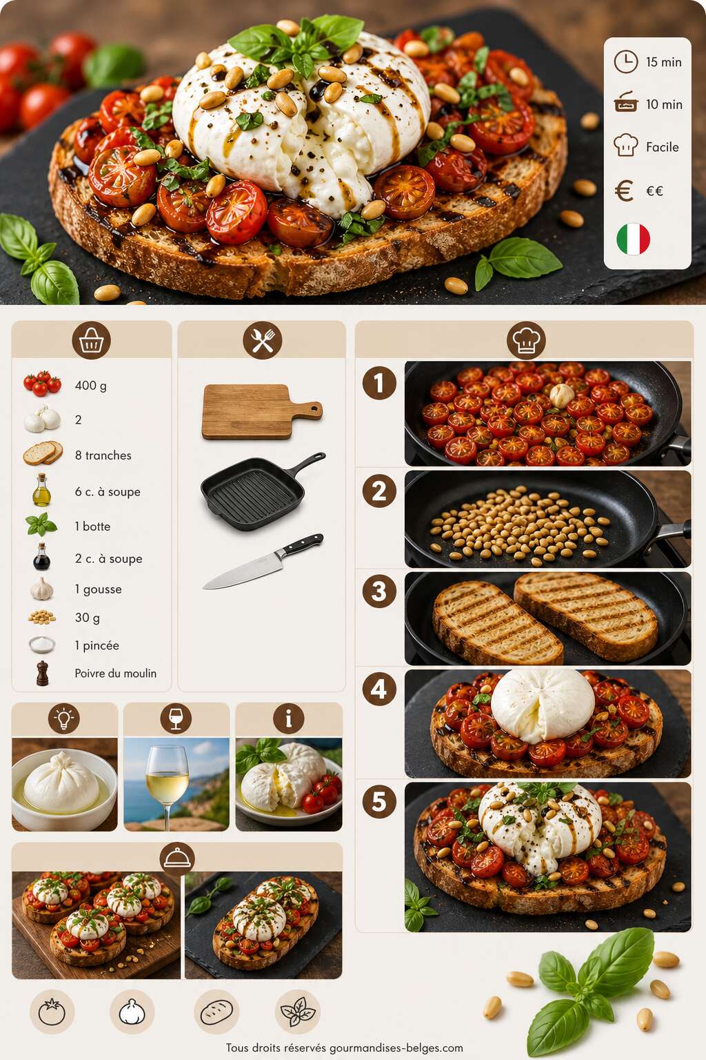 Fiche recette Recette de tartine gourmande aux tomates cerises et burrata