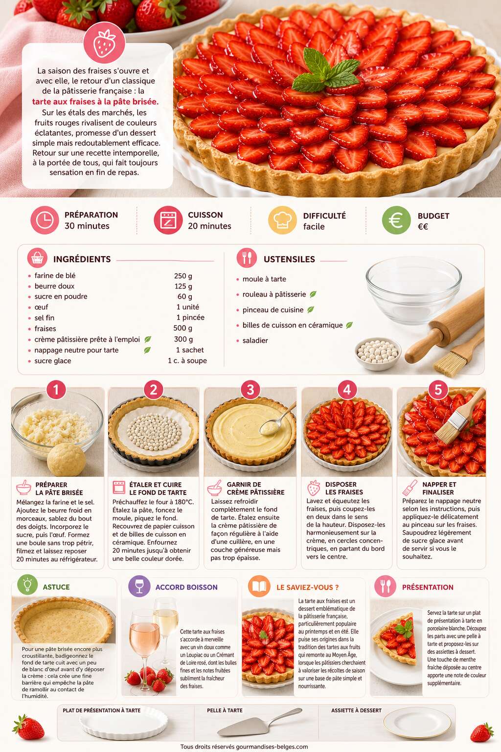 Fiche recette Recette de tarte aux fraises &agrave; la p&acirc;te bris&eacute;e
