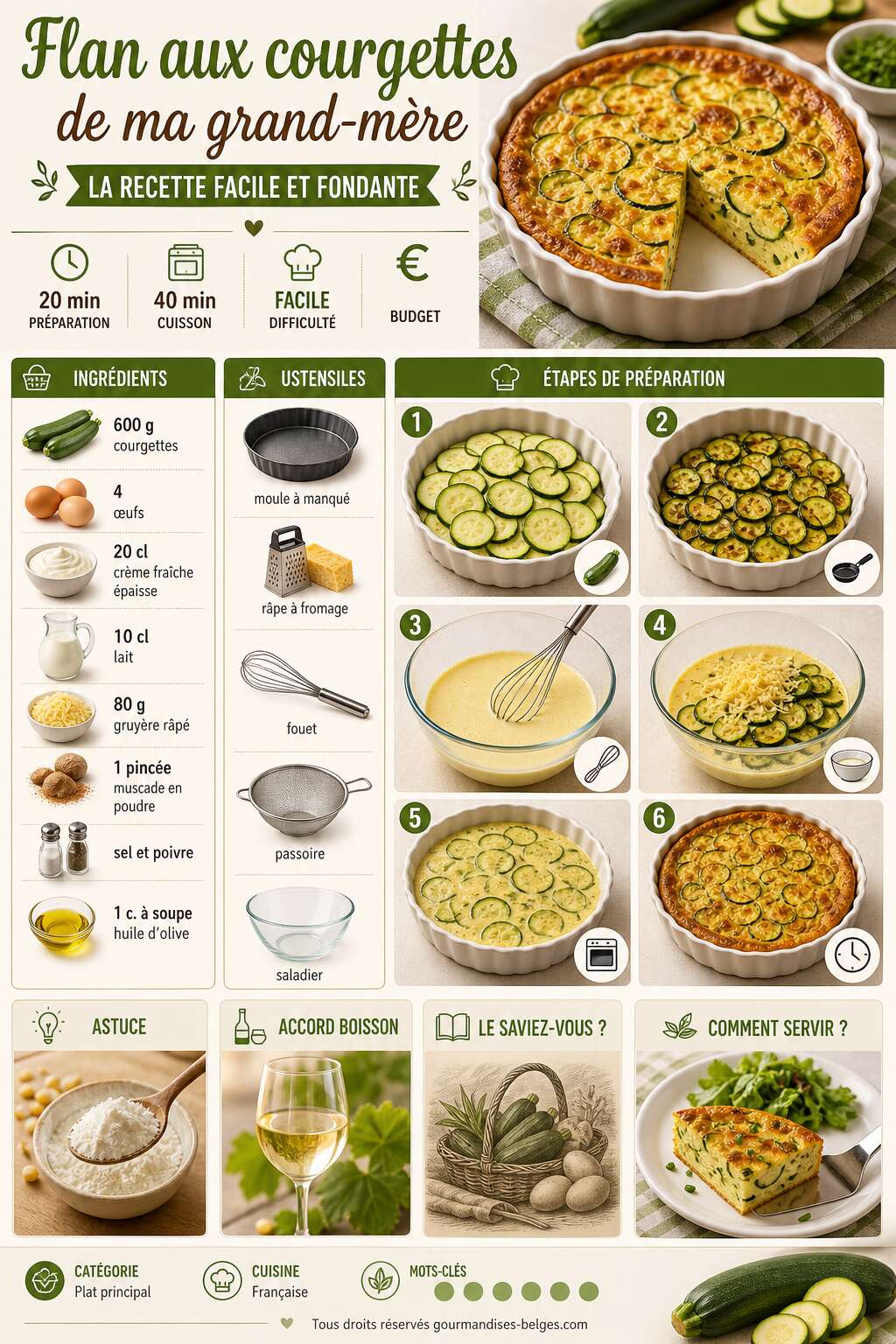 Fiche recette Flan aux courgettes de ma grand-mère : la recette facile et fondante Fiche recette Flan aux courgettes de ma grand-mère : la recette facile et fondante