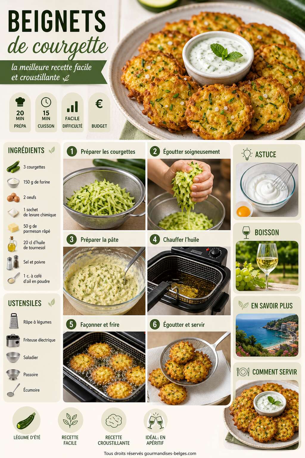 Fiche recette Beignets de courgette : la meilleure recette facile et croustillante Fiche recette Beignets de courgette : la meilleure recette facile et croustillante