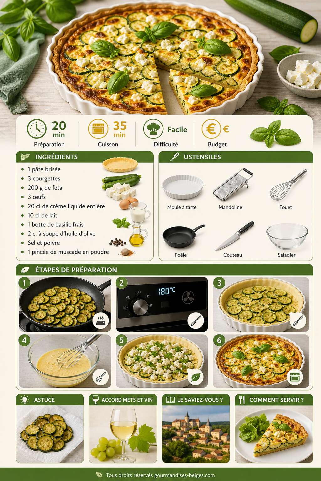 Fiche recette Recette de quiche courgette, feta et basilic de Carinne Teyssandier Fiche recette Recette de quiche courgette, feta et basilic de Carinne Teyssandier