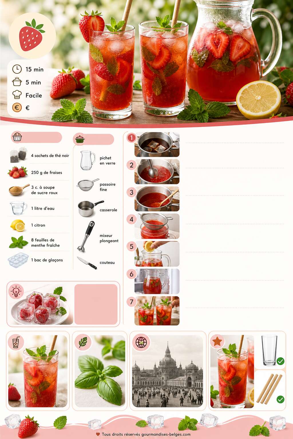 Fiche recette Recette de thé glacé aux fraises facile et rafraîchissant Fiche recette Recette de thé glacé aux fraises facile et rafraîchissant