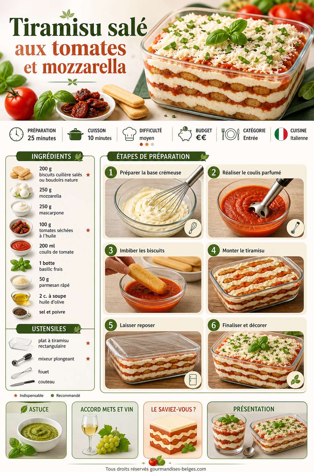 Fiche recette Recette du tiramisu sal&eacute; aux tomates et mozzarella