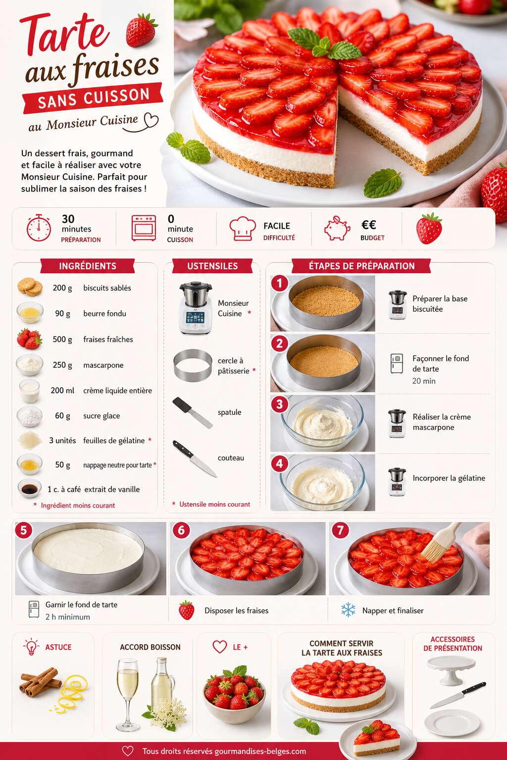 Fiche recette Recette de tarte aux fraises sans cuisson au Monsieur Cuisine Fiche recette Recette de tarte aux fraises sans cuisson au Monsieur Cuisine