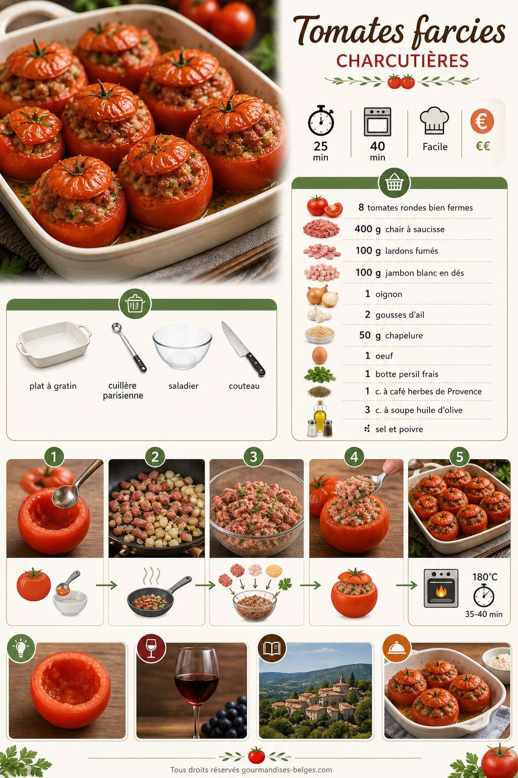 Fiche recette Recette de tomates farcies charcuti&egrave;res : simple et savoureuse