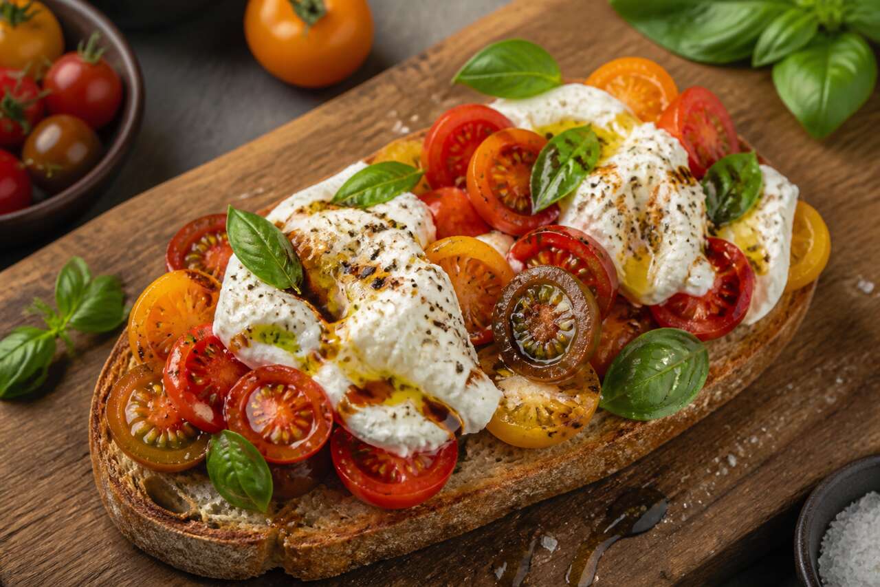 Tartine express tomates cerise et burrata : la recette de la flemme