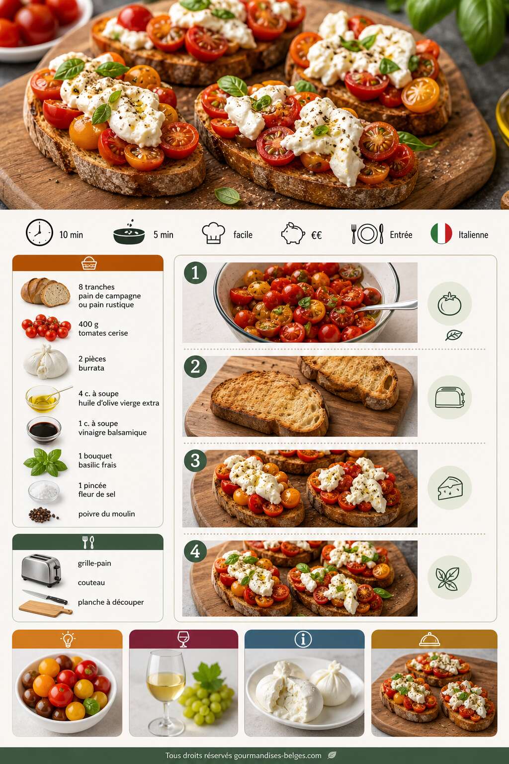Fiche recette Tartine express tomates cerise et burrata : la recette de la flemme Fiche recette Tartine express tomates cerise et burrata : la recette de la flemme