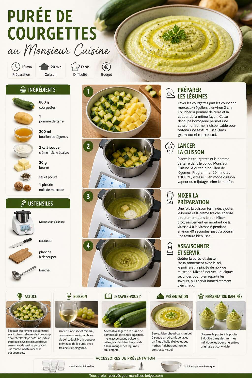 Fiche recette Recette facile de pur&eacute;e de courgettes au Monsieur Cuisine