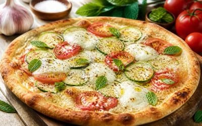 Recette de pizza bianca à la courgette, tomate et menthe