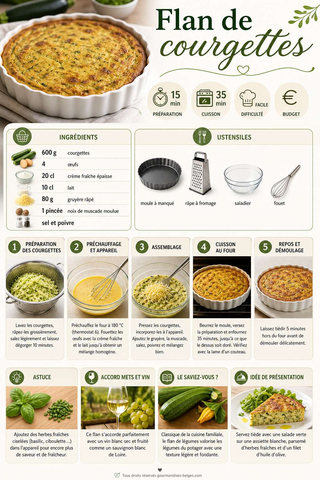 Fiche recette Recette facile de flan de courgettes