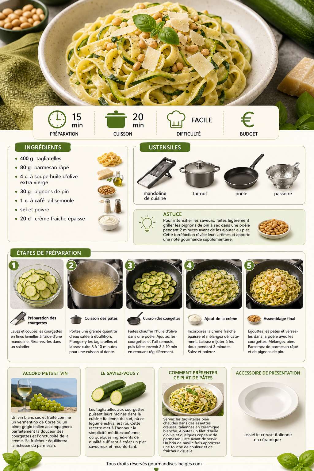 Fiche recette Recette facile de tagliatelles aux courgettes Fiche recette Recette facile de tagliatelles aux courgettes
