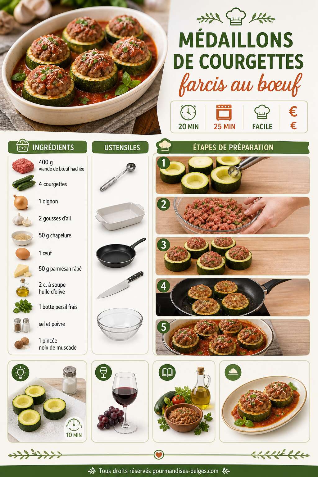 Fiche recette Recette facile de médaillons de courgettes farcis au bœuf Fiche recette Recette facile de médaillons de courgettes farcis au bœuf