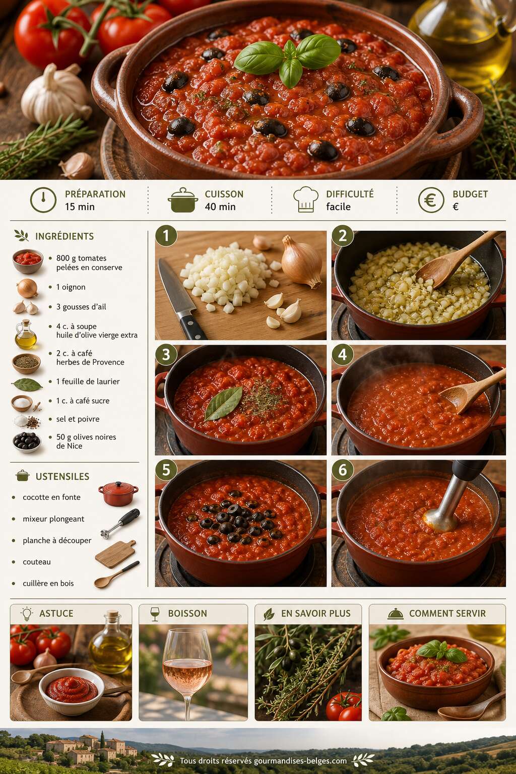 Fiche recette Recette de sauce tomate maison provençale facile et savoureuse Fiche recette Recette de sauce tomate maison provençale facile et savoureuse