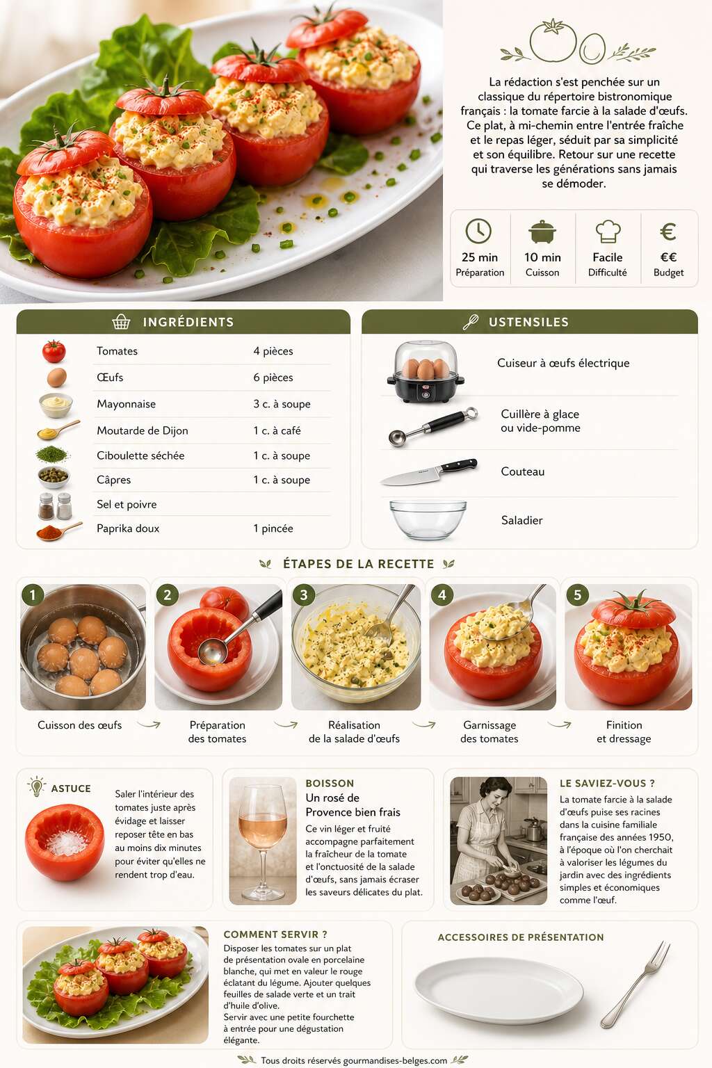 Fiche recette Recette de tomates farcies à la salade d'œufs Fiche recette Recette de tomates farcies à la salade d'œufs