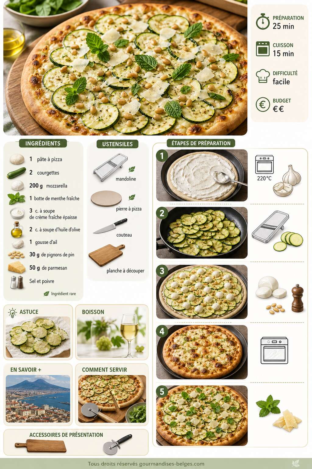 Fiche recette Pizza à la courgette et à la menthe : une recette fraîche et originale Fiche recette Pizza à la courgette et à la menthe : une recette fraîche et originale