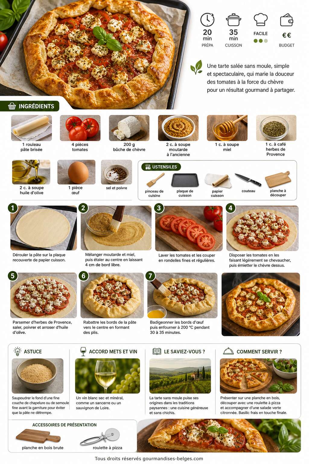 Fiche recette Tarte sal&eacute;e sans moule aux tomates et &agrave; la b&ucirc;che de ch&egrave;vre : la recette facile et gourmande
