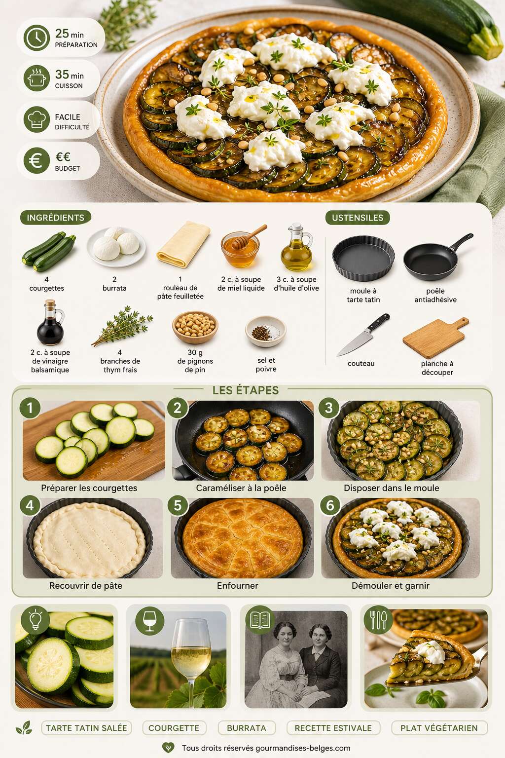 Fiche recette Recette de tarte tatin courgette et burrata : un délice estival Fiche recette Recette de tarte tatin courgette et burrata : un délice estival