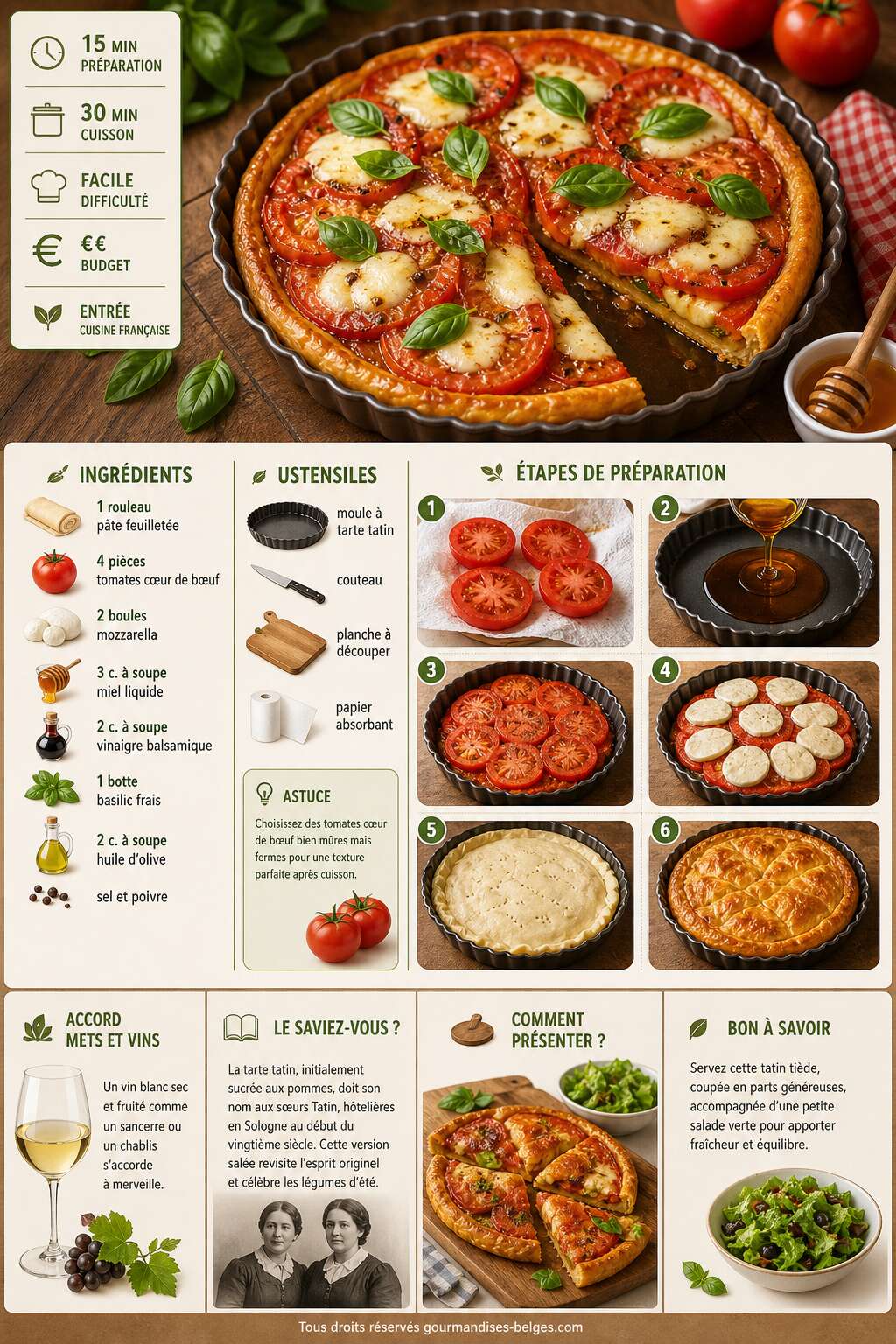 Fiche recette Tatin de tomates cœur de bœuf, mozzarella et miel : la recette ultra rapide et gourmande Fiche recette Tatin de tomates cœur de bœuf, mozzarella et miel : la recette ultra rapide et gourmande