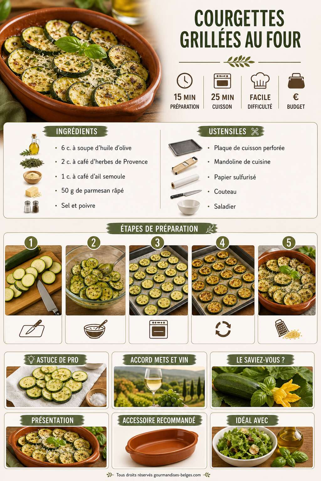 Fiche recette Recette facile de courgettes grillées au four Fiche recette Recette facile de courgettes grillées au four