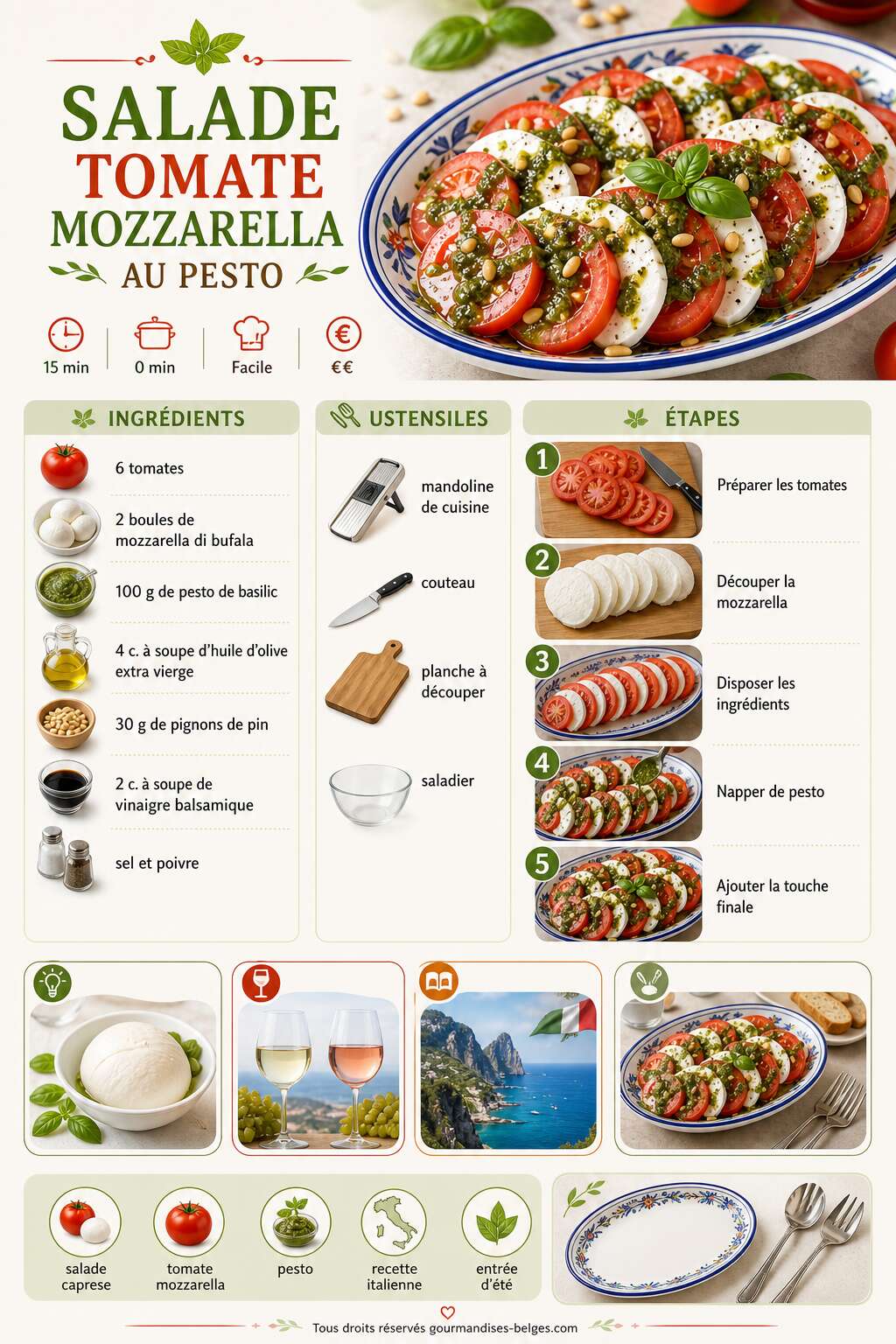 Fiche recette Recette de salade tomate mozzarella au pesto Fiche recette Recette de salade tomate mozzarella au pesto